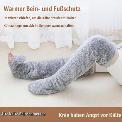 Kuschelsocken Overknee Damen hellgrau Plüsch warm