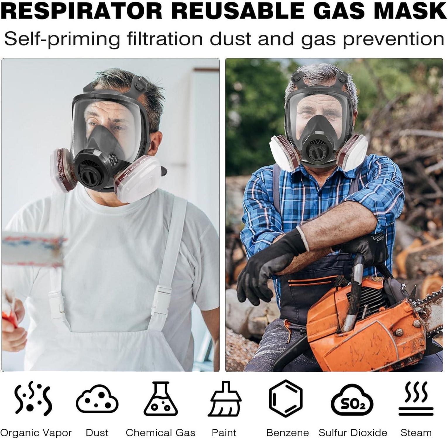 Vollgesichts-Atemschutzmaske mit Filters und Handschuhen - für Lacke, Schweißen