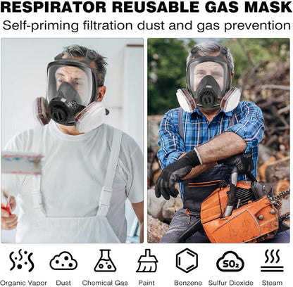 Vollgesichts-Atemschutzmaske mit Filters und Handschuhen - für Lacke, Schweißen