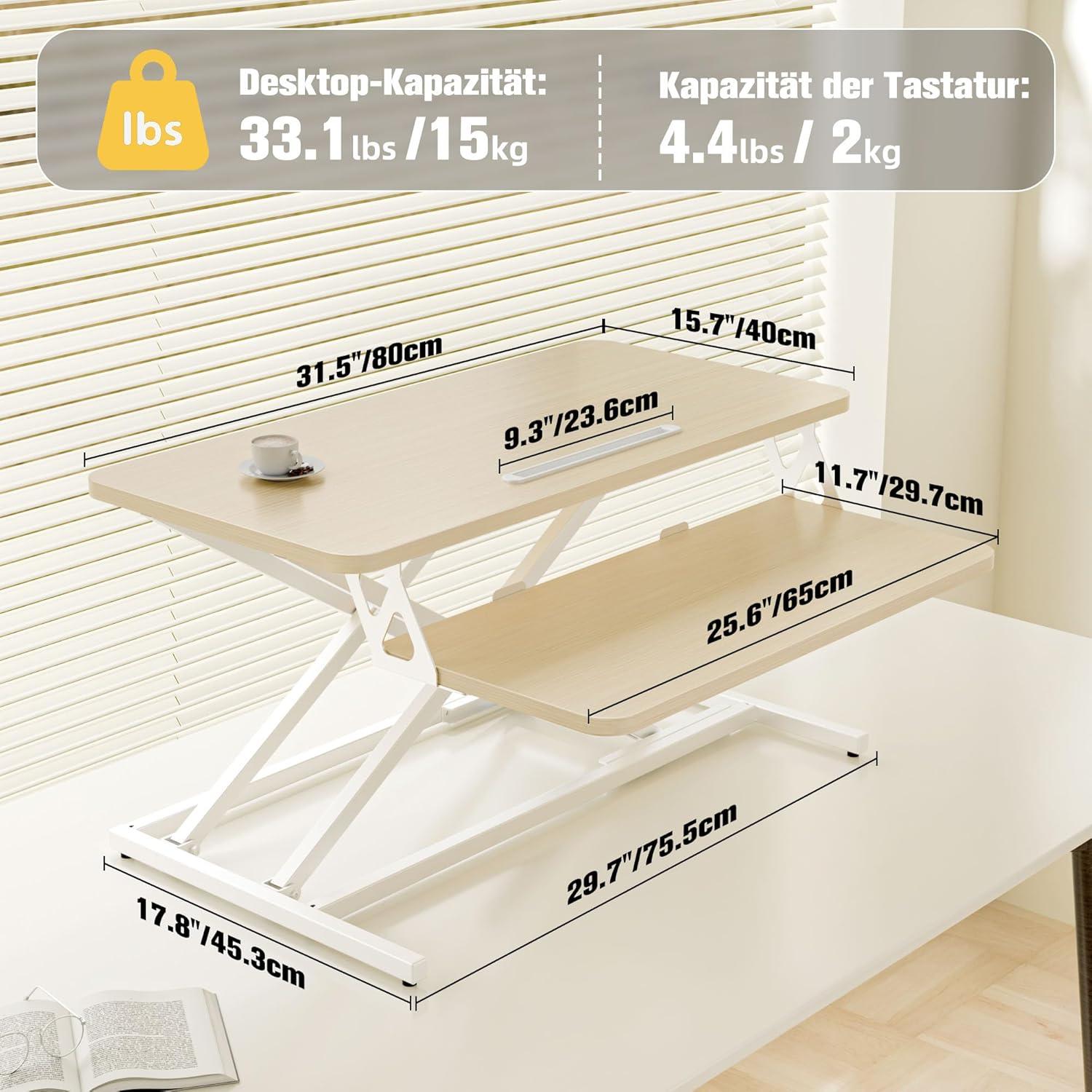 Höhenverstellbarer Steh-Sitz Schreibtischaufsatz 80x40CM mit
