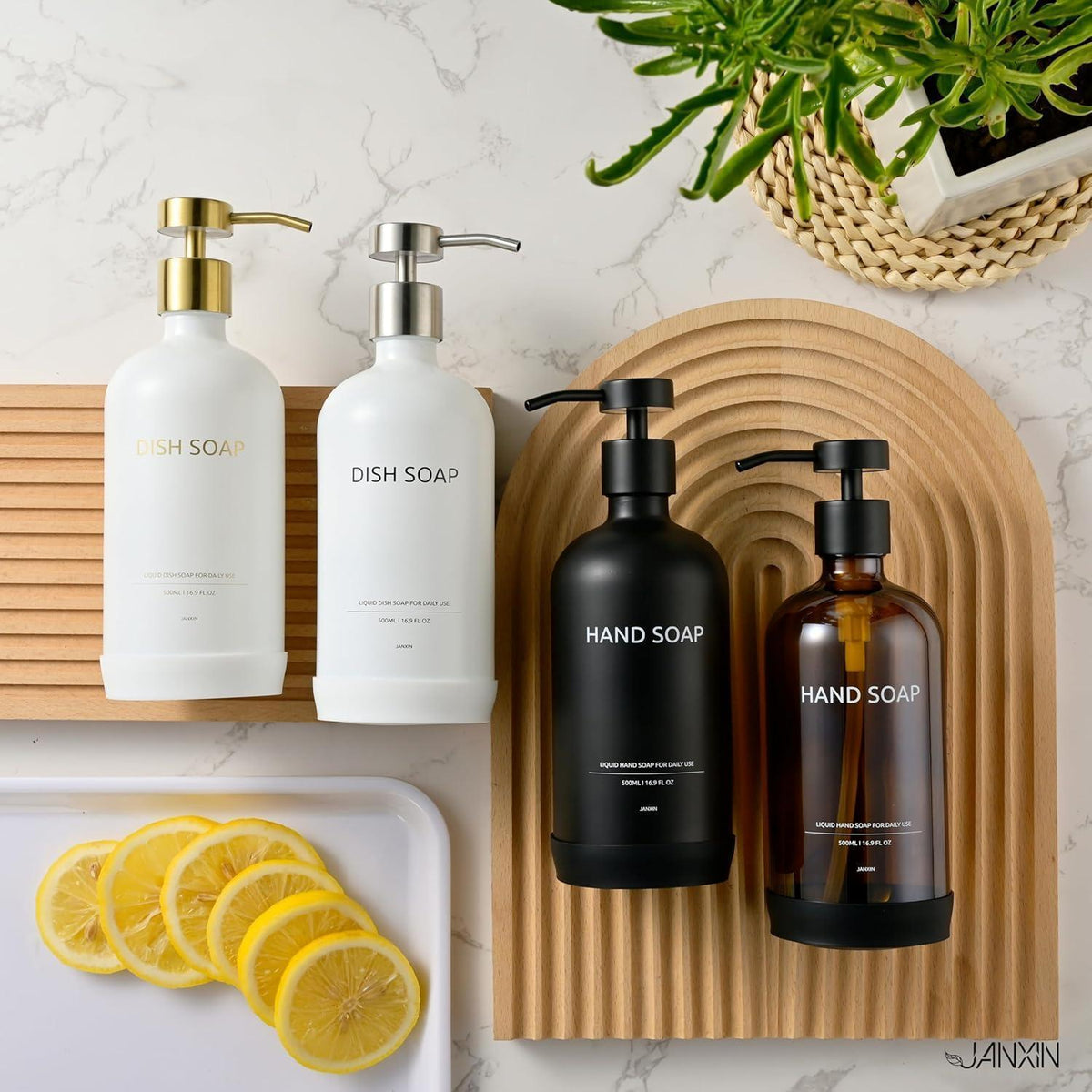 Nachfüllbare Glas Pumpspender Schwarz 500ml