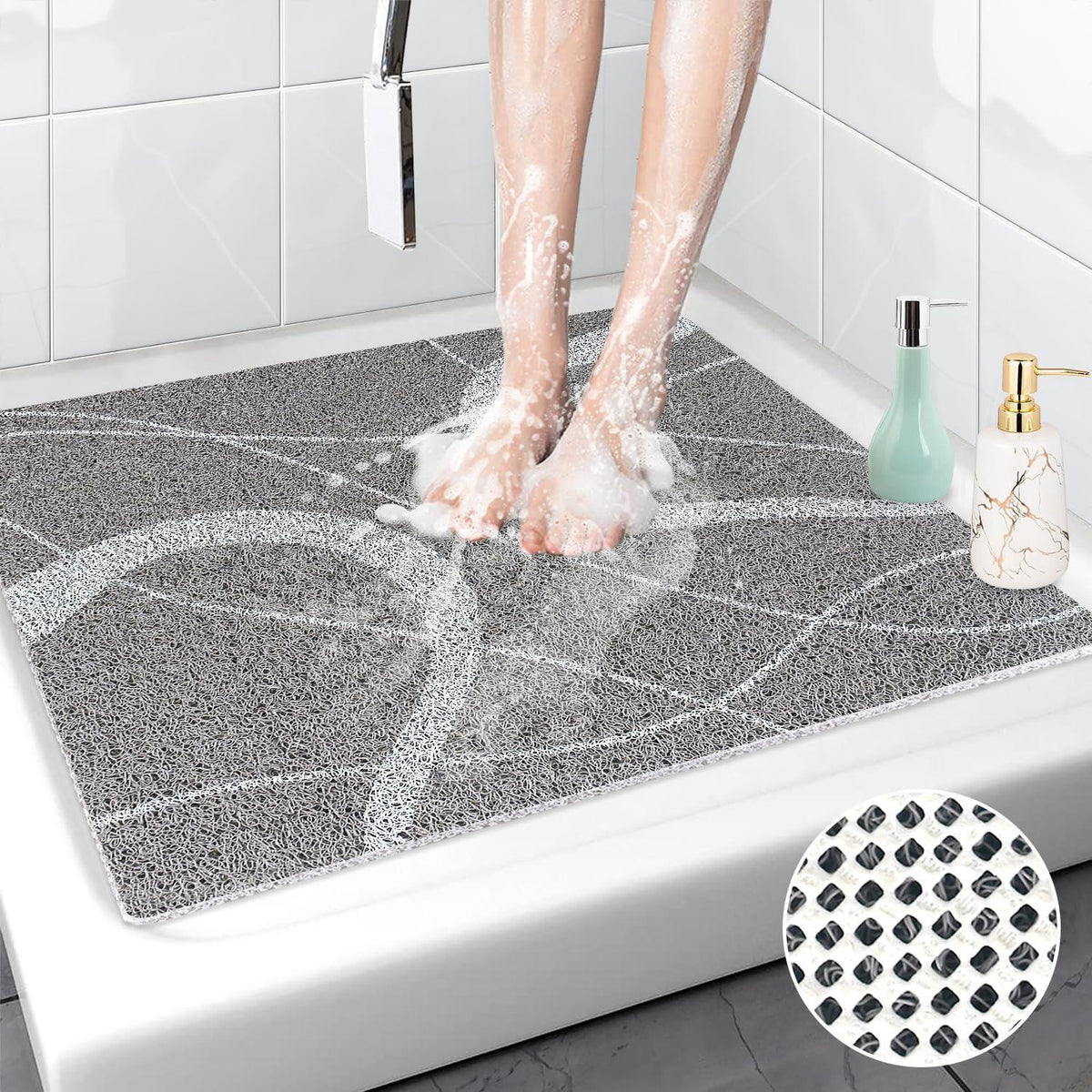 Rutschfeste Duschmatte 80x80 cm - Weiche Massage Matte Grau