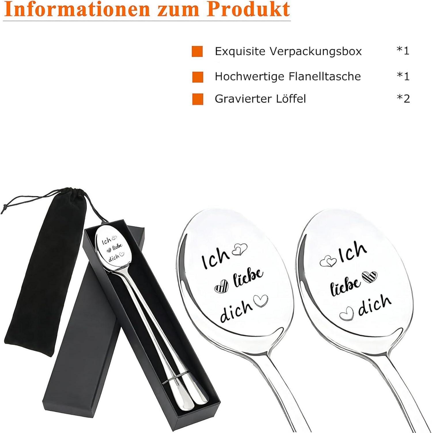 Personalisierte Liebeslöffel mit Gravur - 2 Stück Kaffeelöffel Ich Liebe Dich
