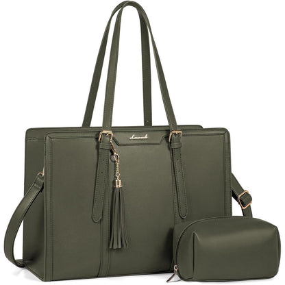 Laptoptasche 15,6 Zoll Damen Umhängetasche Olivgrün in Lederoptik