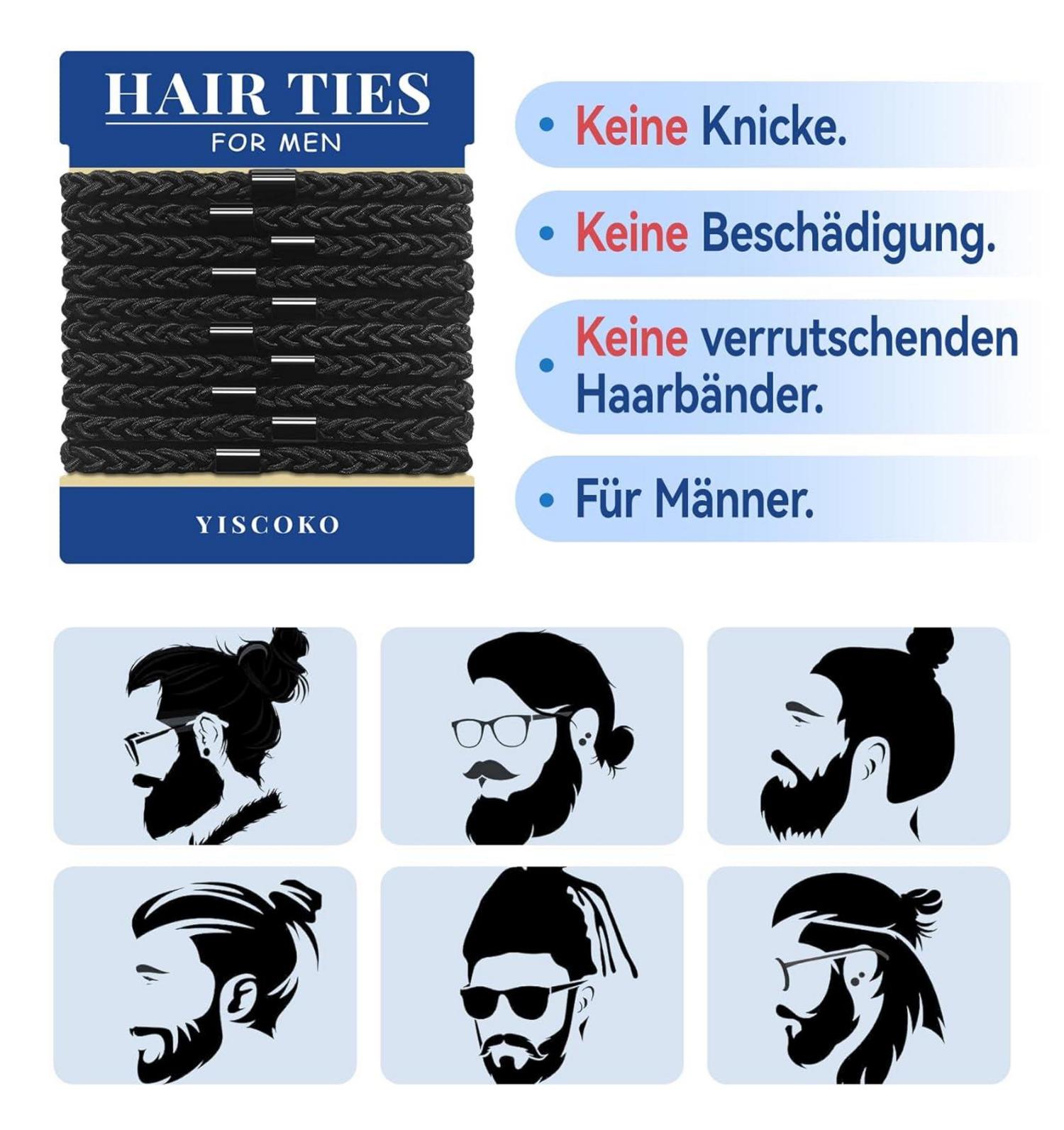 10x YISCOKO Herren Haargummis Schwarz Nylon Stirnband
