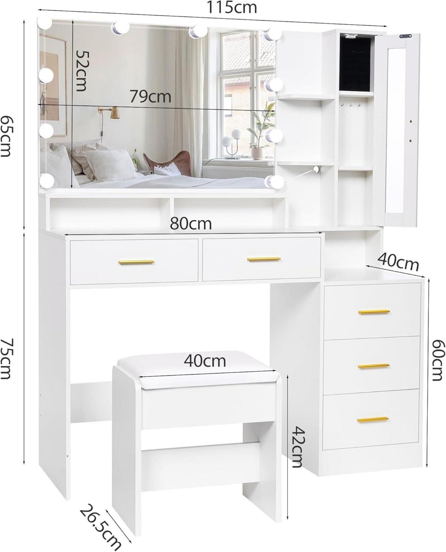 Modern Weißer Schminktisch LED-Beleuchtung 5 Schubladen 140x115x40cm