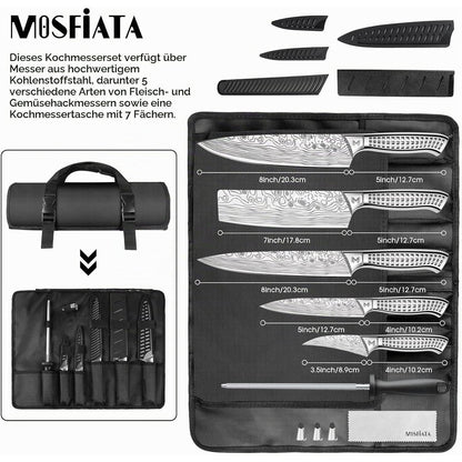 10-teiliges Küchenmesser-Set aus Edelstahl mit Tasche & Wetzstahl