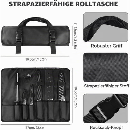 10-teiliges Küchenmesser-Set aus Edelstahl mit Tasche & Wetzstahl