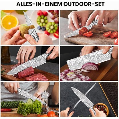 10-teiliges Küchenmesser-Set aus Edelstahl mit Tasche & Wetzstahl