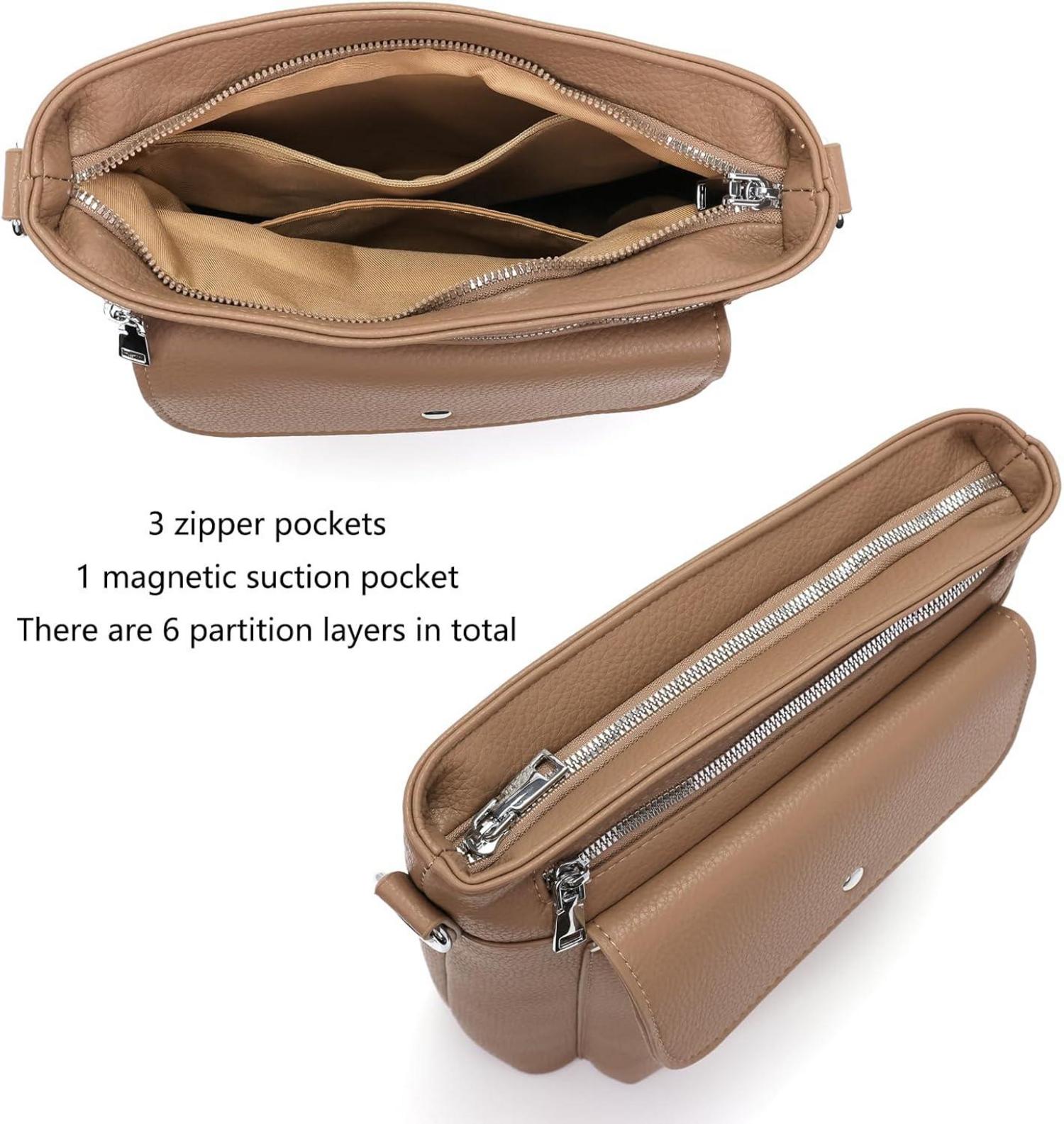 Umhängetasche Damen Mittelgroß Crossbody Bag 3 Reißverschlusstaschen 27x28x11cm
