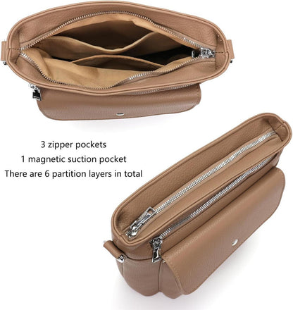 Umhängetasche Damen Mittelgroß Crossbody Bag 3 Reißverschlusstaschen 27x28x11cm