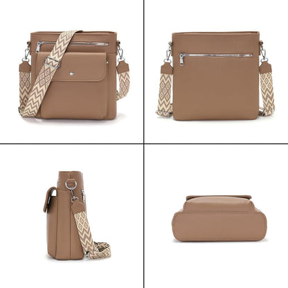 Damen Umhängetasche Mittelgroß Crossbody Tasche 3 Reißverschlusstaschen