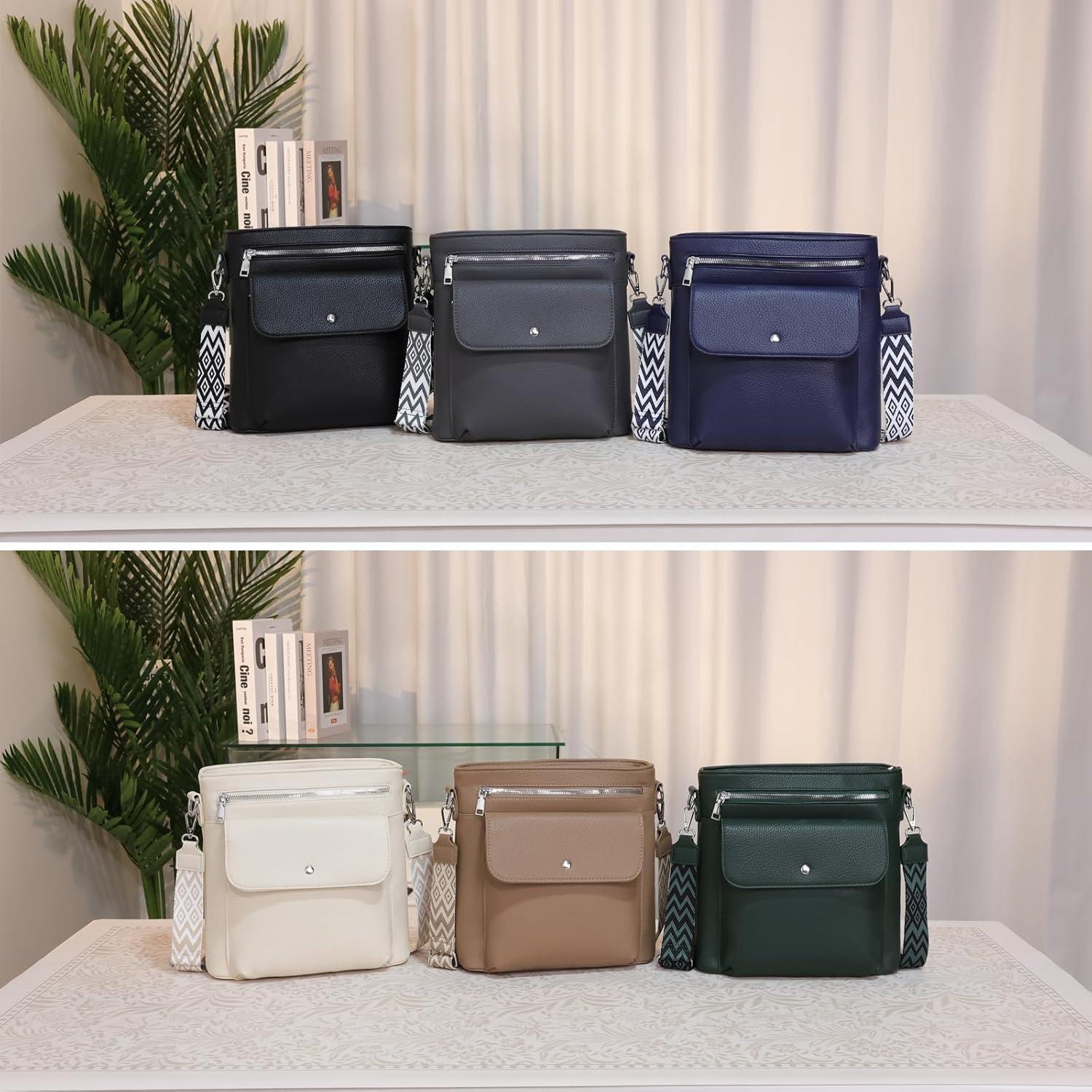 Umhängetasche Damen Mittelgroß Crossbody Bag 3 Reißverschlusstaschen 27x28x11cm