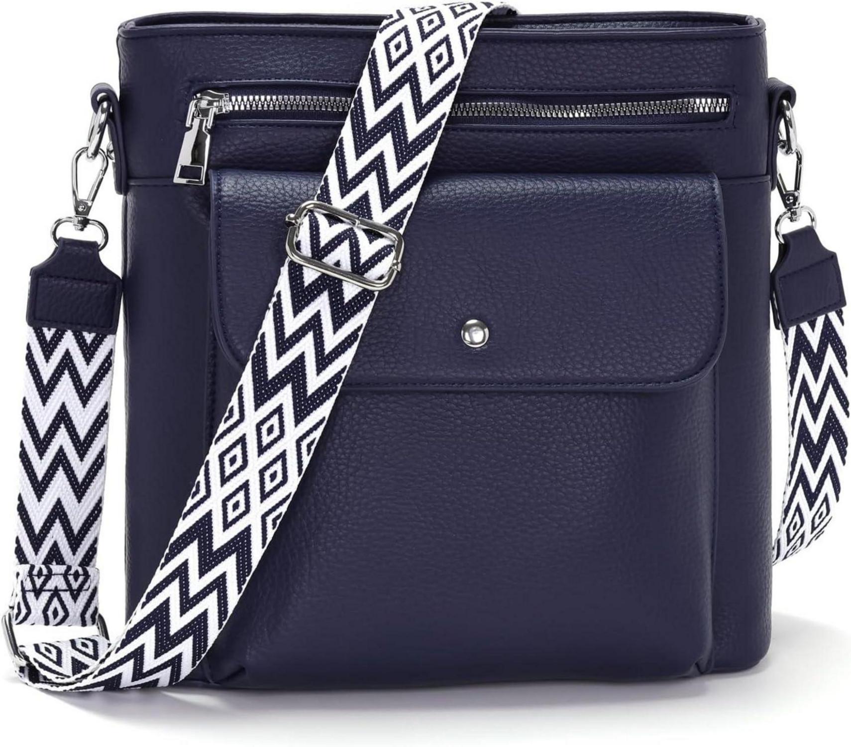 Damen Umhängetasche Mittelgroß Crossbody Bag 3 Reißverschlusstaschen