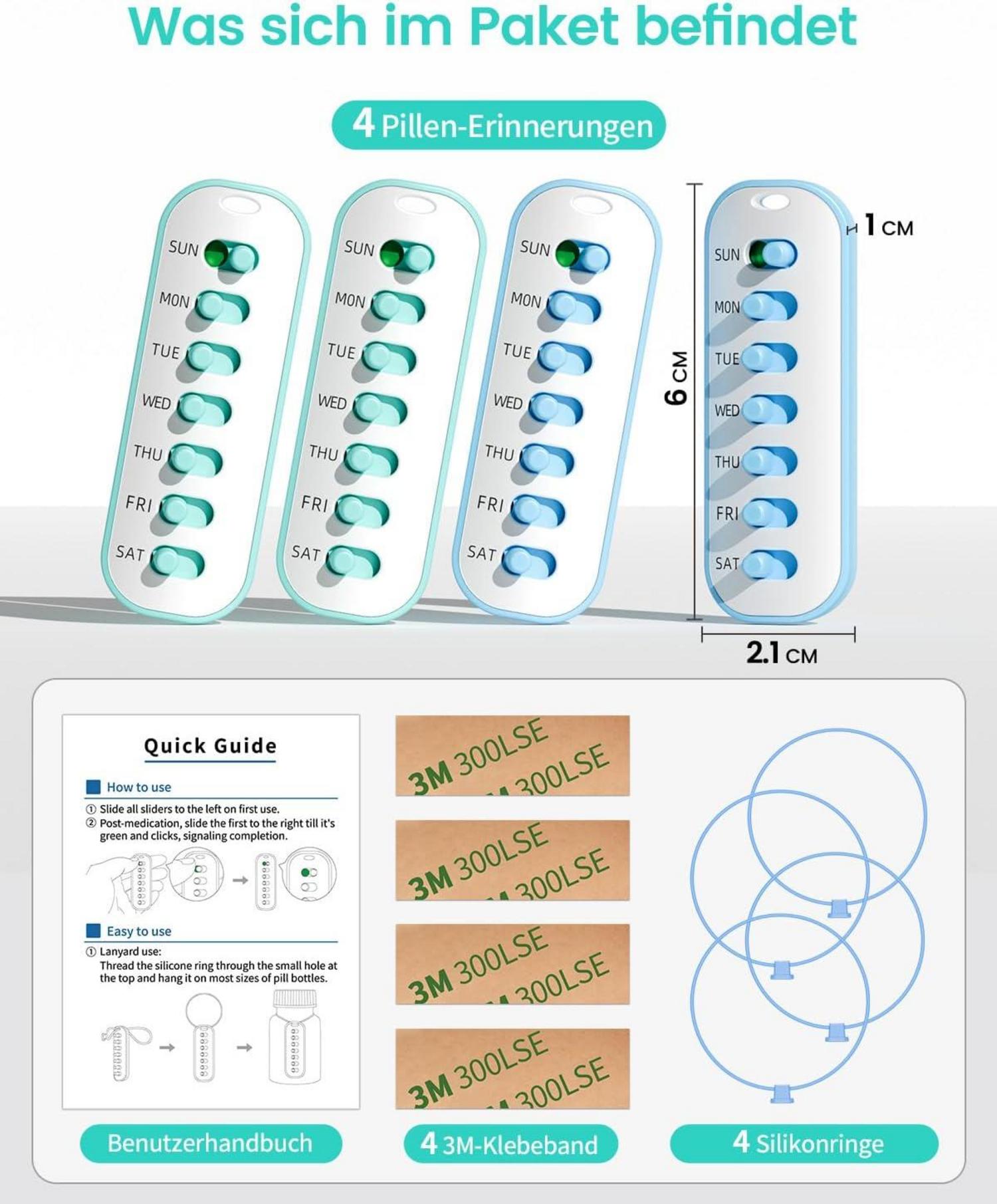 Doruimi 4-Pack Medikamenten-Erinnerung Halskette Klebezettel