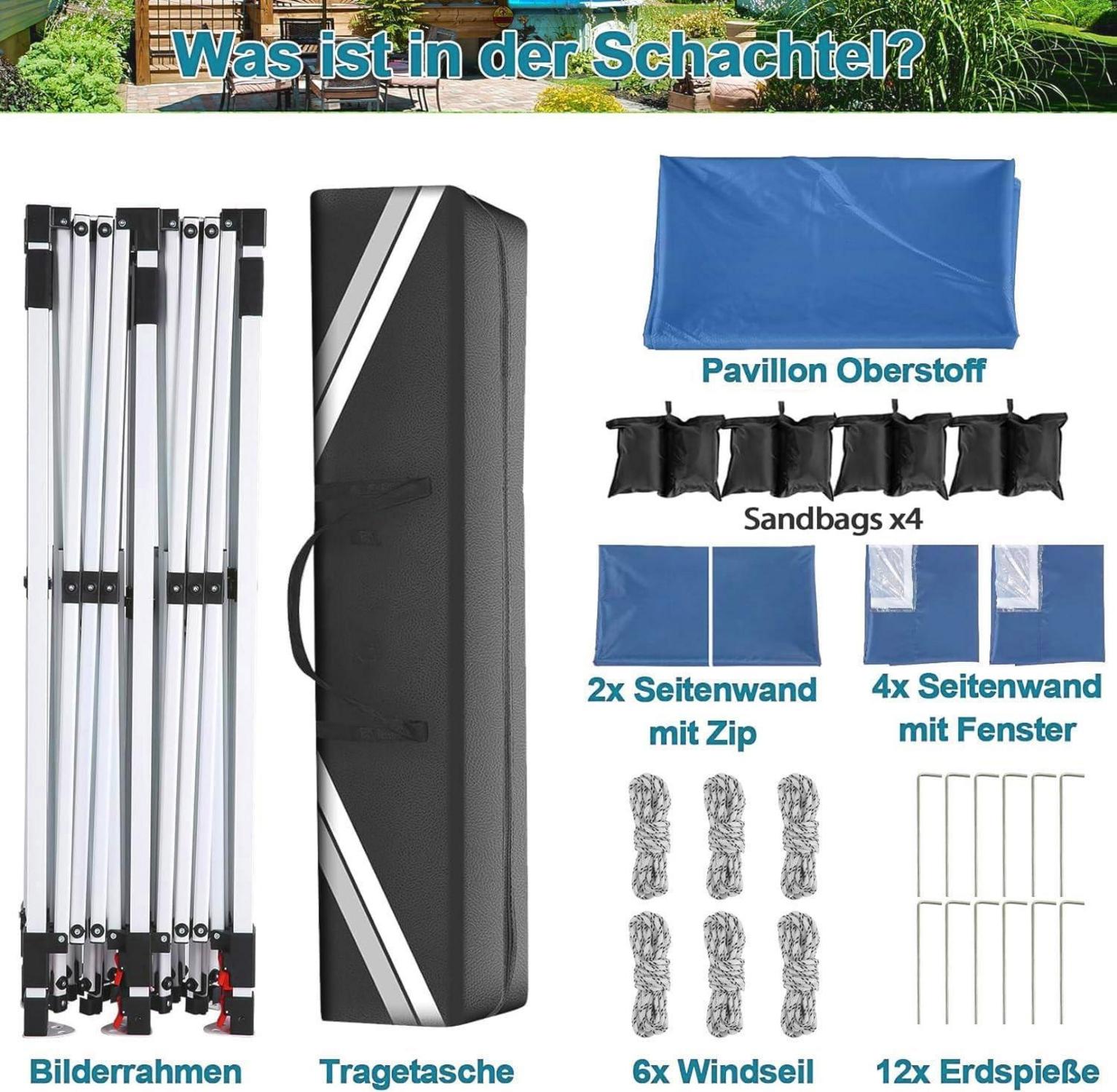 Faltpavillon 3x6m Wasserdicht Stabil Winterfest mit Seitenwänden