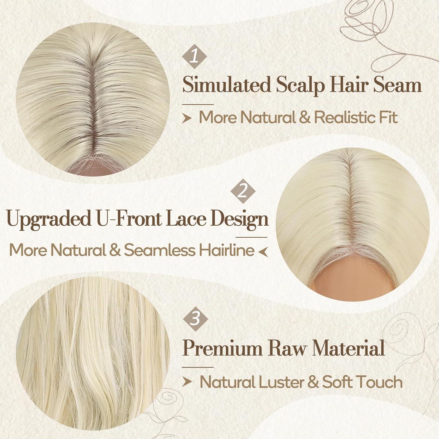 Lange Wellig Platin Blond Synthetische Perücke 66cm Hairstyle