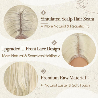 Lange Wellig Platin Blond Synthetische Perücke 66cm Hairstyle