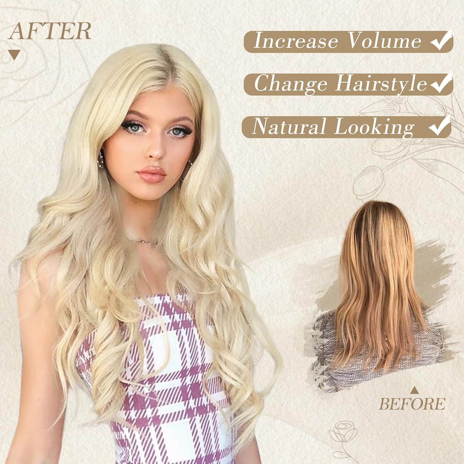 BARSDAR Lange Wellig Platin Blond Perücke 66cm Mittelscheitel Synthetische Haarersatz für Frauen