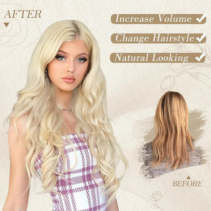 BARSDAR Lange Wellig Platin Blond Perücke 66cm Mittelscheitel Synthetische Haarersatz für Frauen