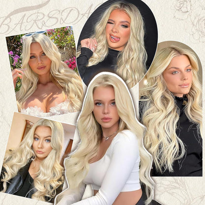 Lange Wellig Platin Blond Perücke 66cm Hitzebeständige Haar