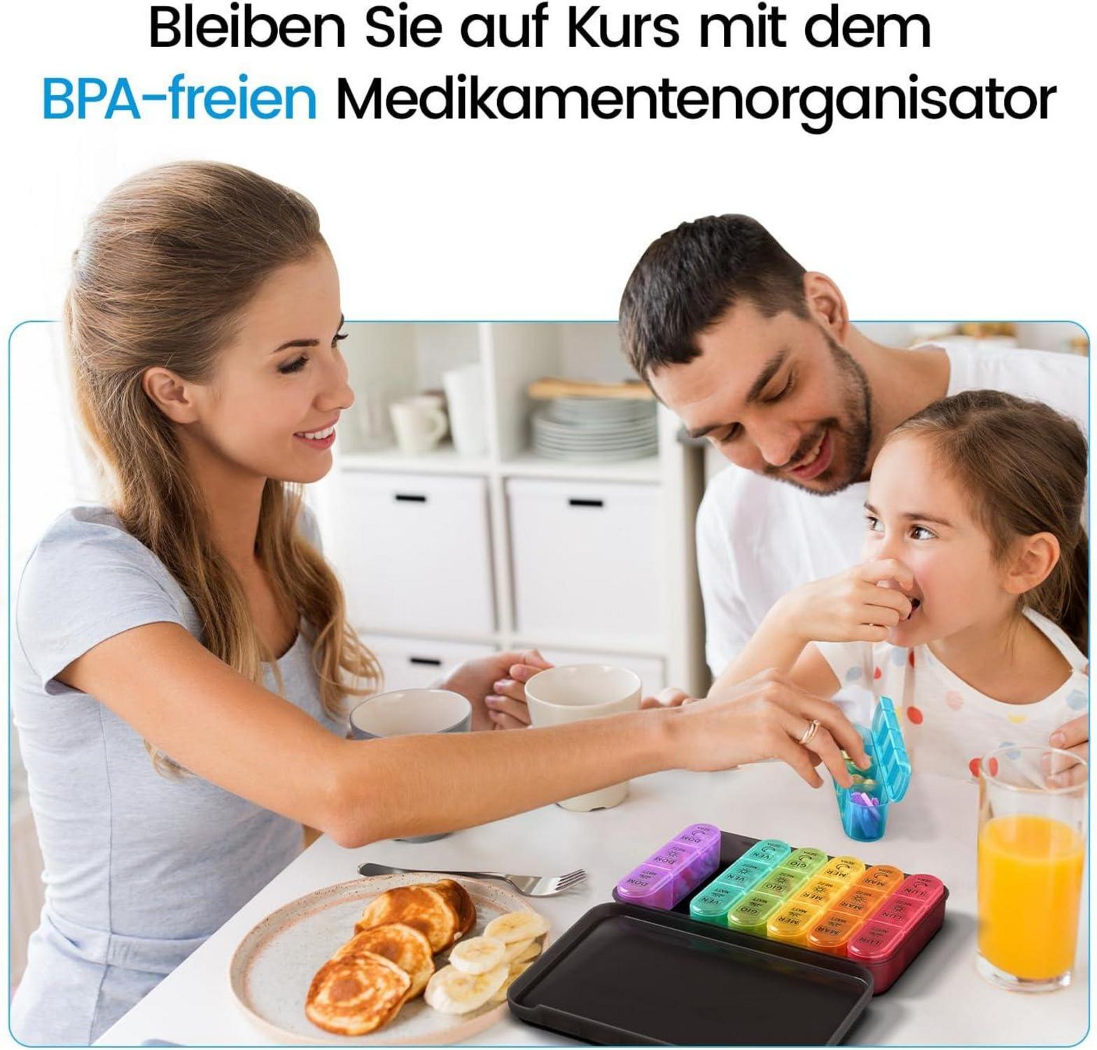 Tablettenbox 7 Tage Pillendose 3 Fächer Medikamente Schwarz