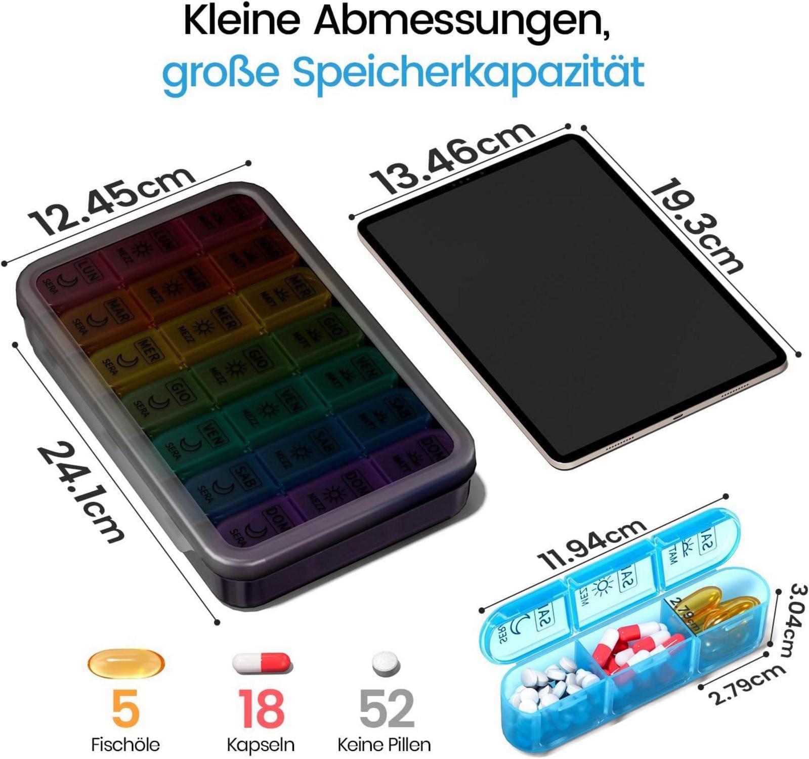 Tablettenbox 7 Tage 3 Fächer Medikamente Vitamine Schwarz