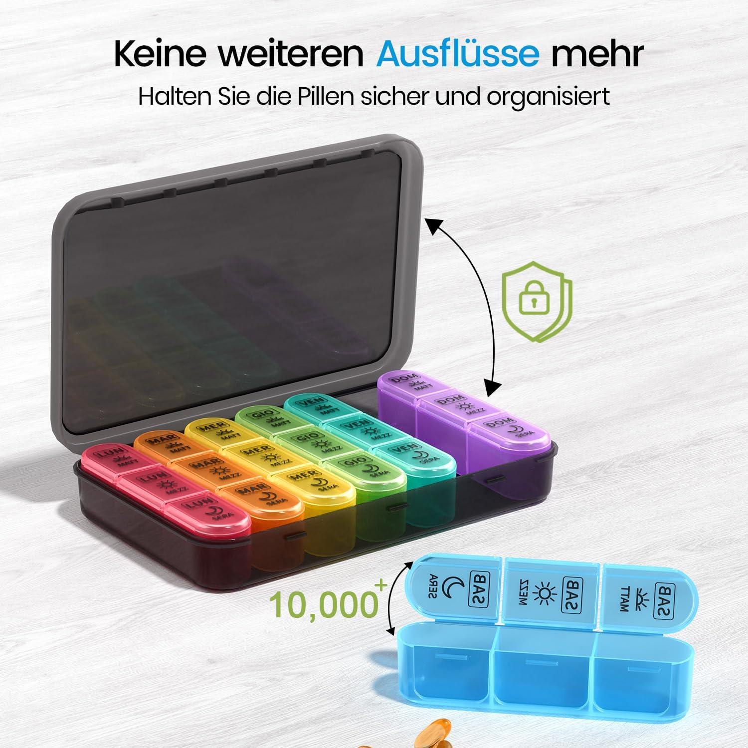 Tablettenbox 7 Tage 3 Fächer Medikamente Vitamine Schwarz