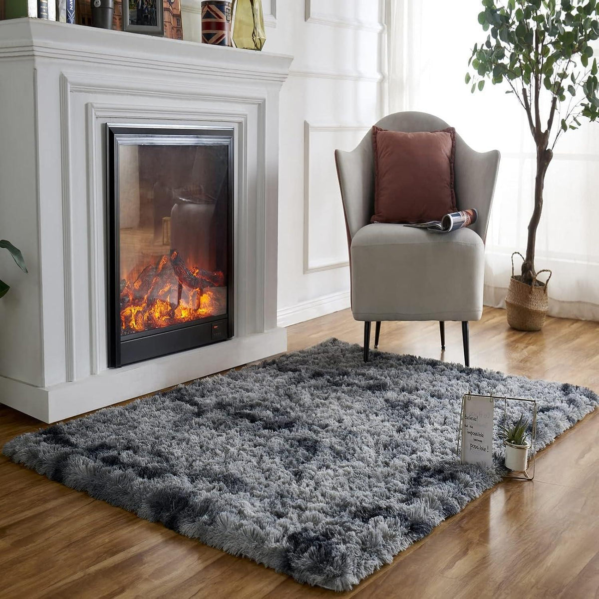 Weicher Hochflor Teppich 80x120cm Dunkelgrau – Rutschfest & Waschbar