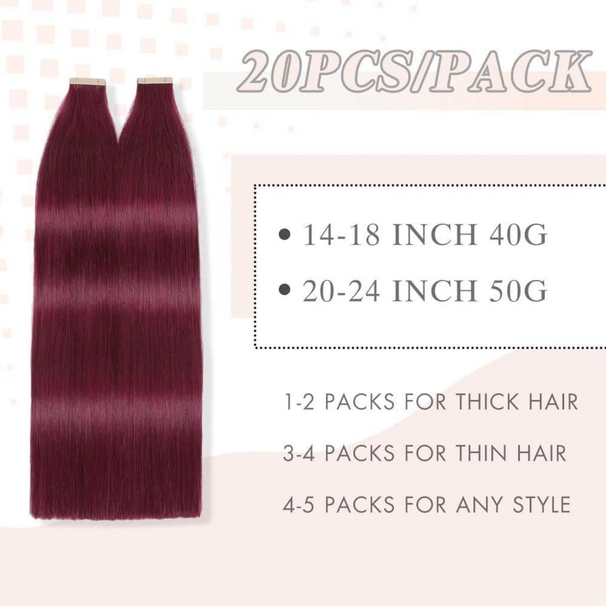 Echthaar Tape Extensions Burgunderrot 60cm (24 Zoll)