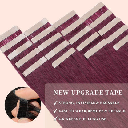 Echthaar Tape Extensions Burgunderrot 60cm (24 Zoll)