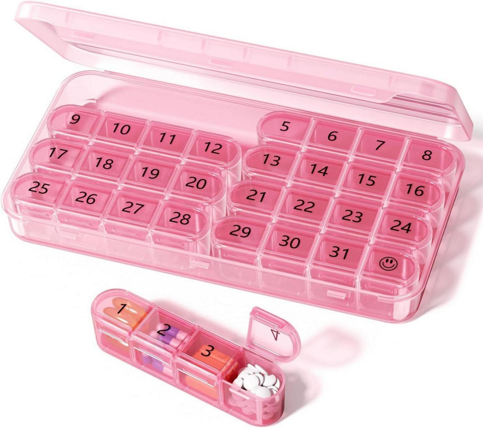 Monats-Tablettenbox 31 Tage, Klein Pillendose Große Fächer