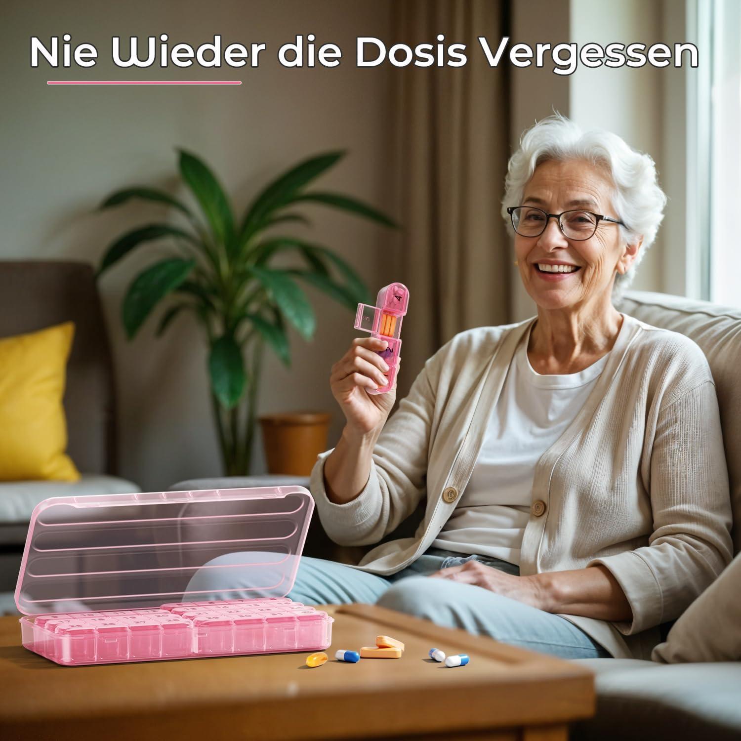 Medikamenten Organizer 31 Tage Pillendose Große Fächer - Rosa