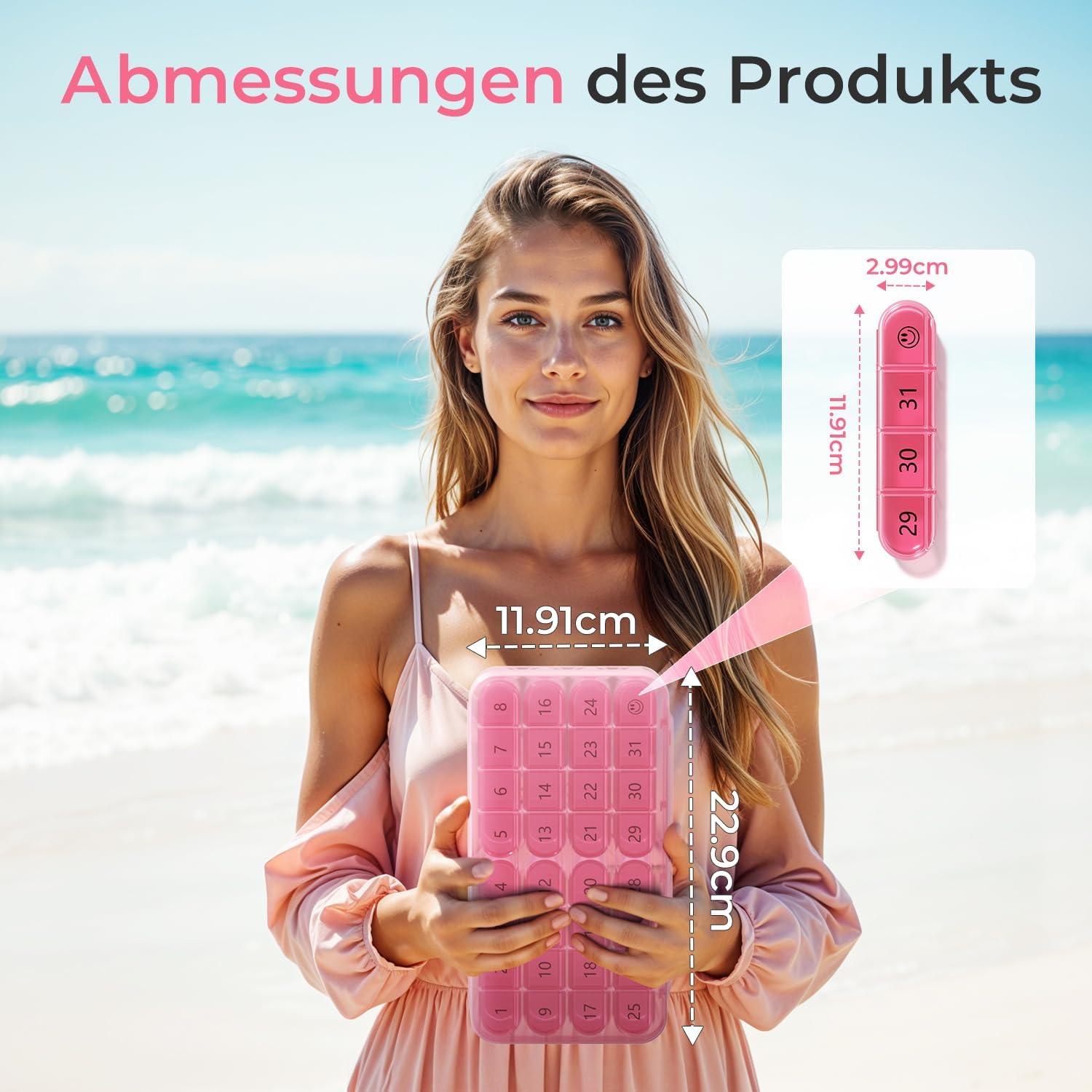 Monat Tablettenbox 31 Tage Große Fächer Pillendose Nahrungsergänzung