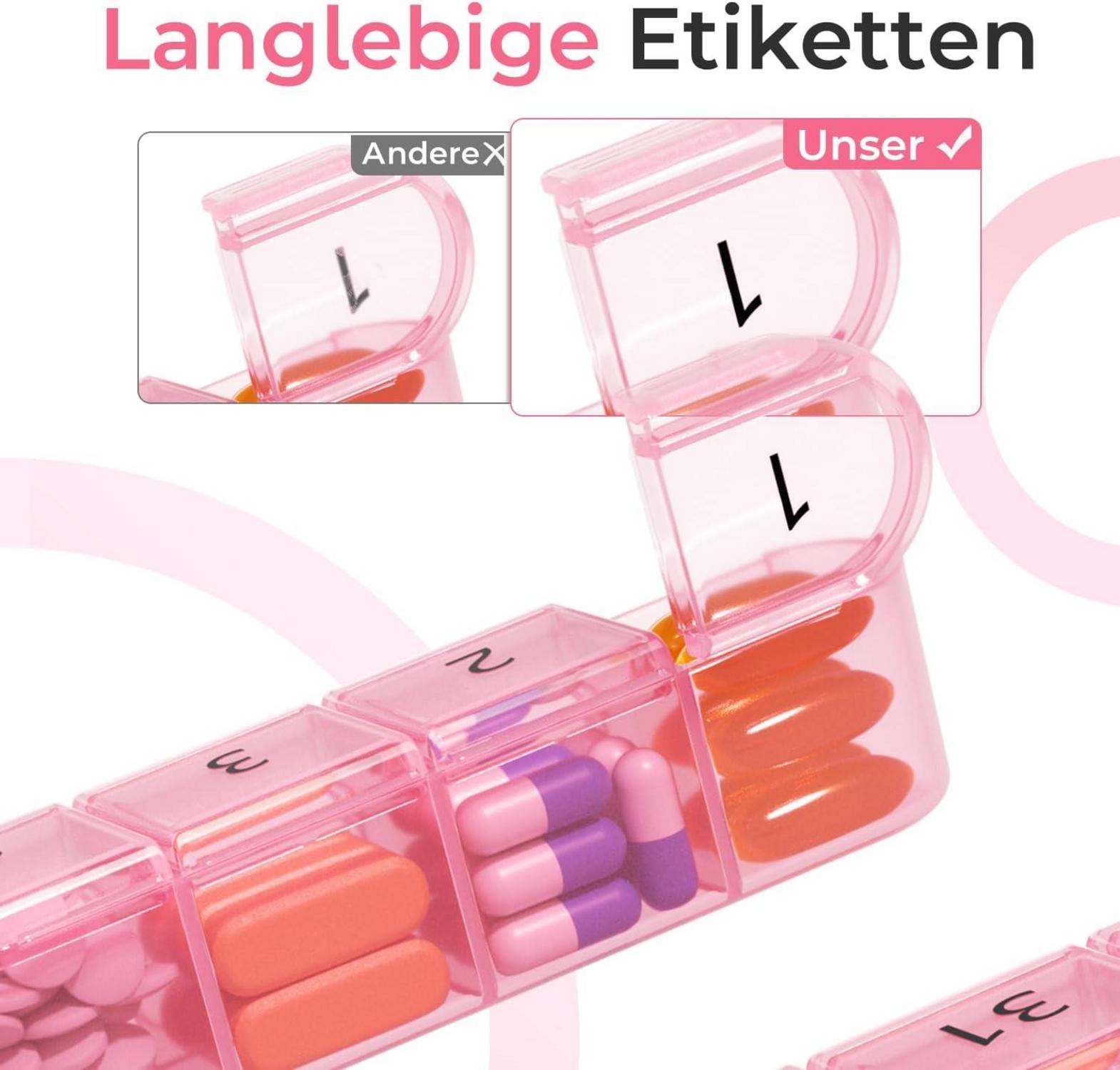 Monats-Tablettenbox 31 Tage Große Fächer Medikamentenbox - Rosa