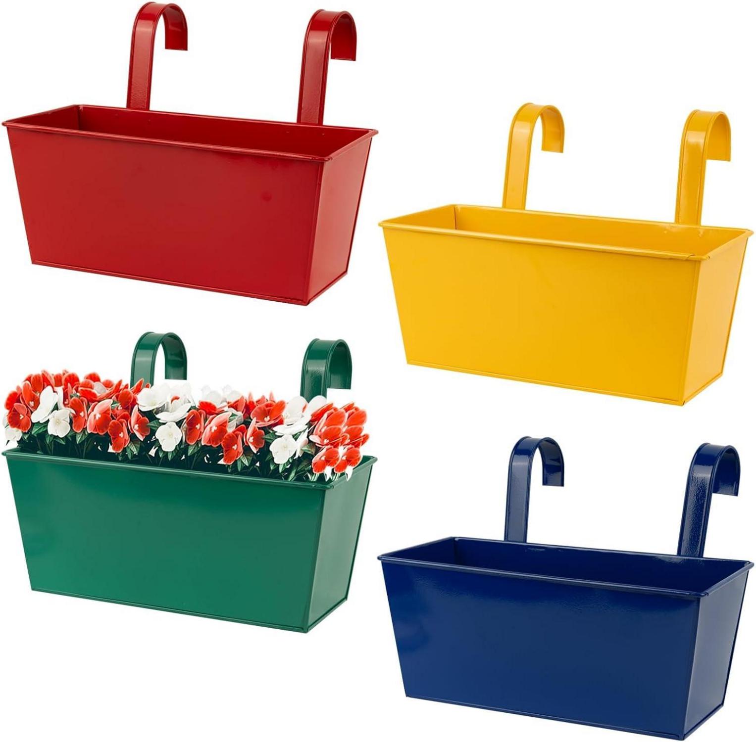 Hängende Blumentöpfe Metall für Garten Balkon Zaun - 4er Set