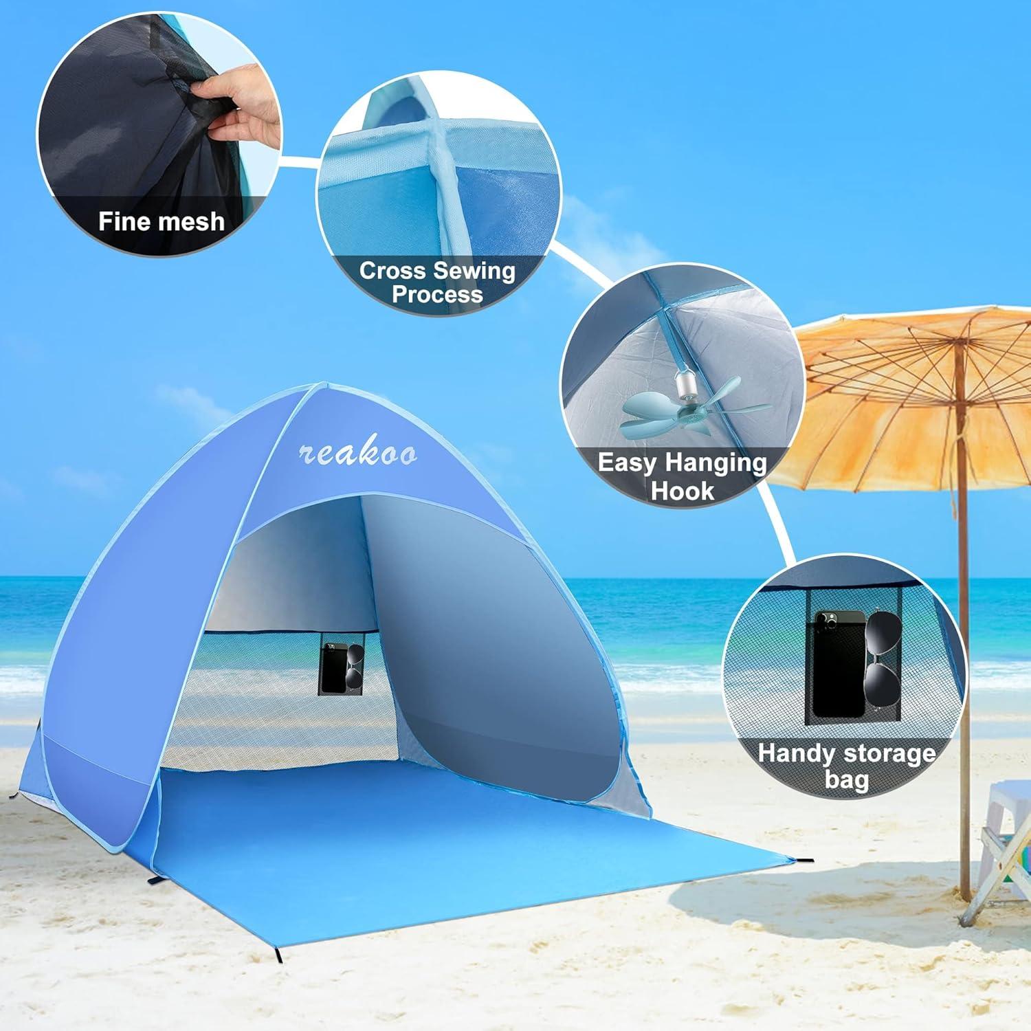 Strandmuschel Pop Up Strandzelt Tragbar Groß UV 50+ Sonnenschutz