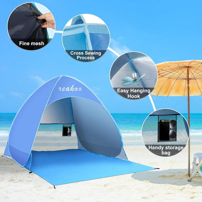 Strandmuschel Pop Up Strandzelt Tragbar Groß UV 50+ Sonnenschutz