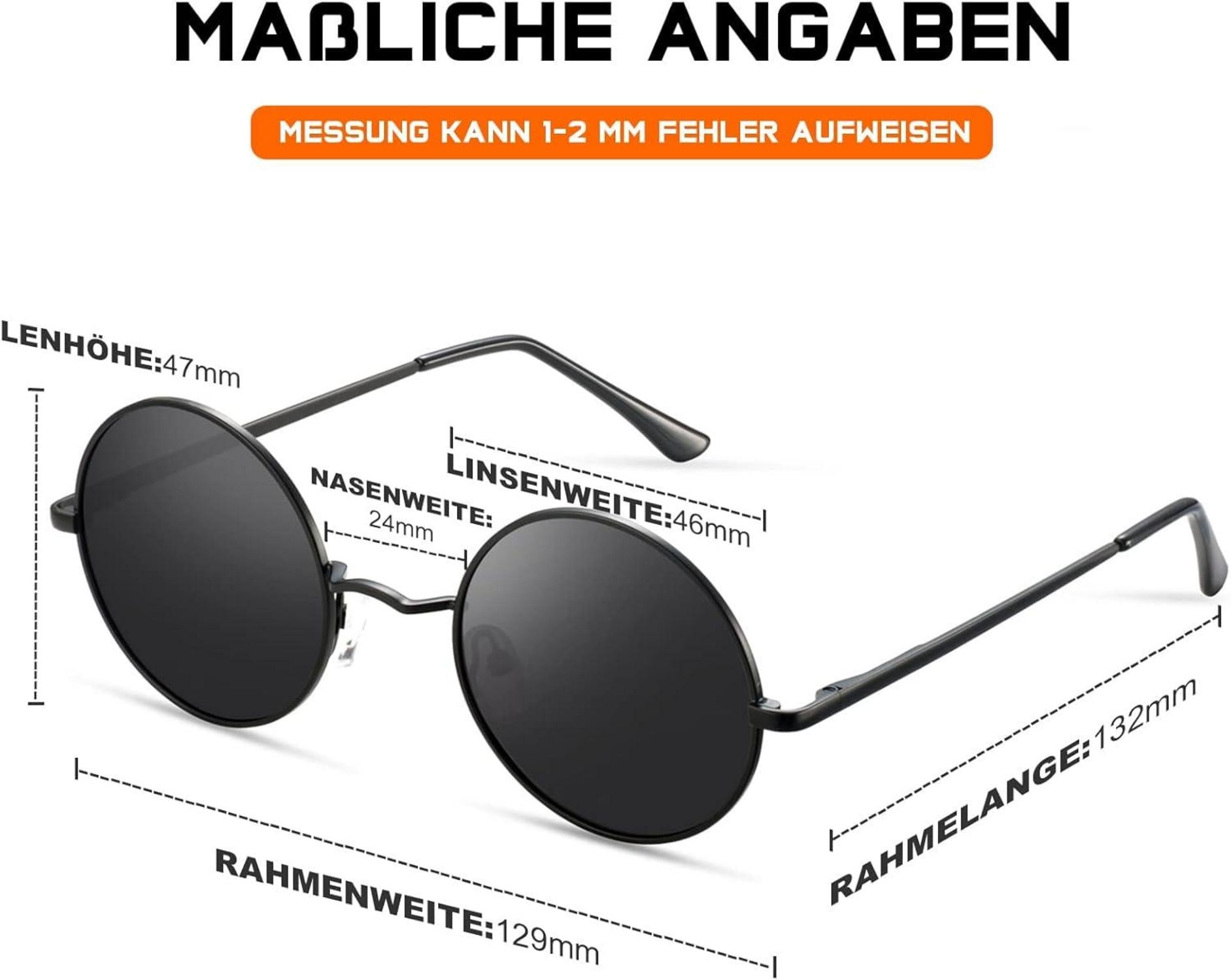 wearPro Runde Hippie Sonnenbrille Polarisiert UV400 Retro Vintage Unisex