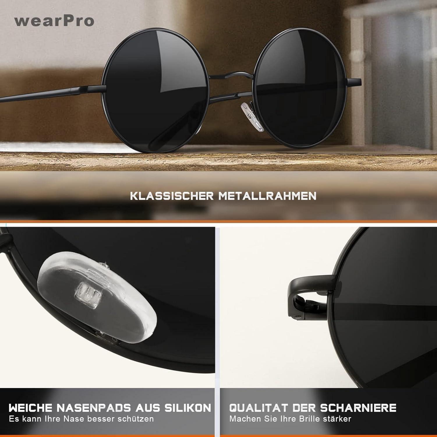 wearPro Runde Polarisierte Sonnenbrille UV400 Retro Vintage Hippie Grün