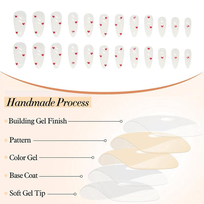 Weihnachts-Drucknagel 24 Stück French Tip Rot Herz Mandel Design