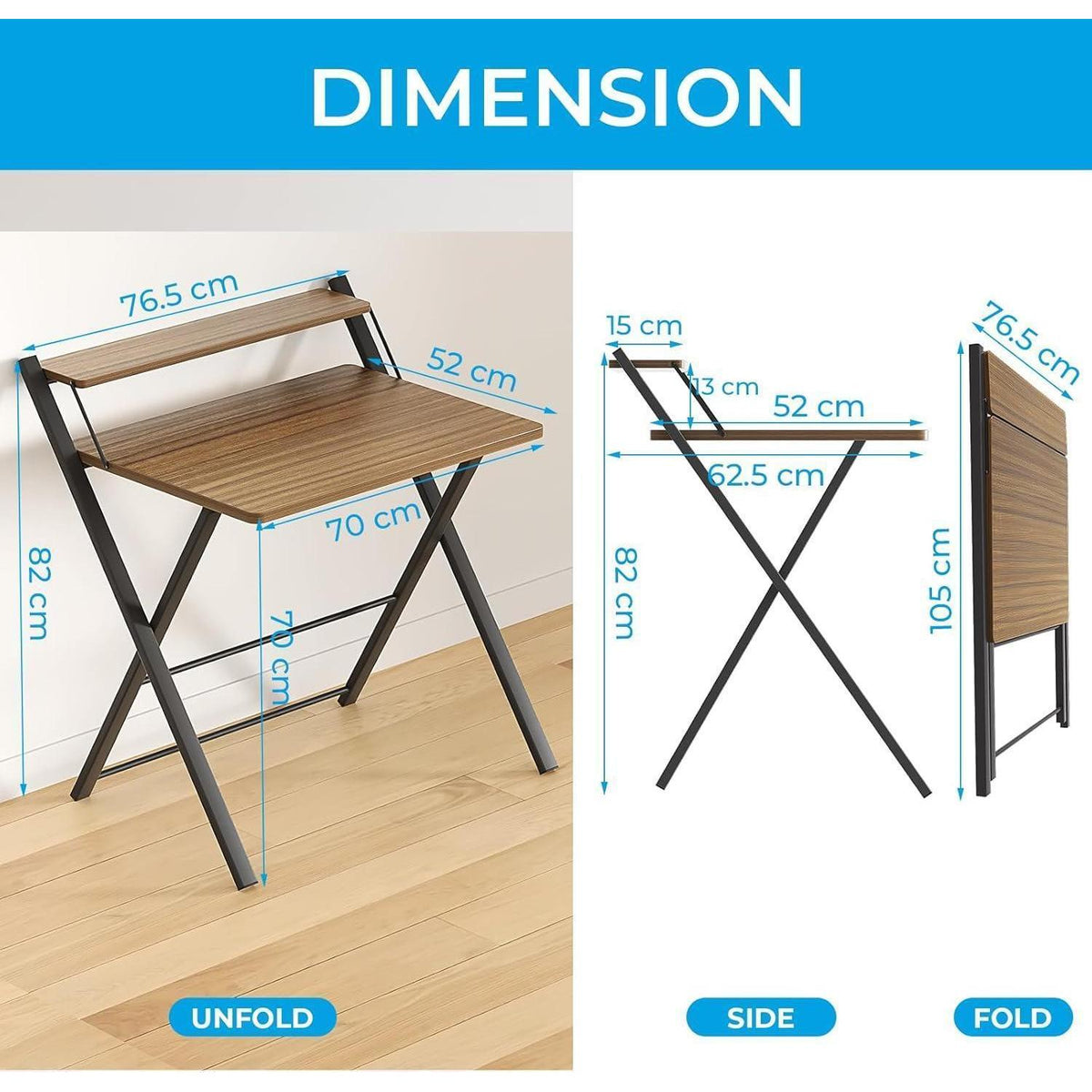 Klappschreibtisch 70cm mit Monitorständer, Espresso