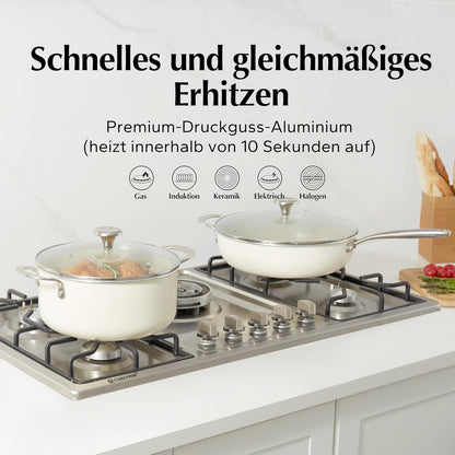 Pfannenset 14-Teilig Keramik Induktion Edelstahlgriff Antihaft