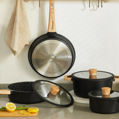 Keramik Topfset Pfannenset Induktion Granitmuster Schwarz