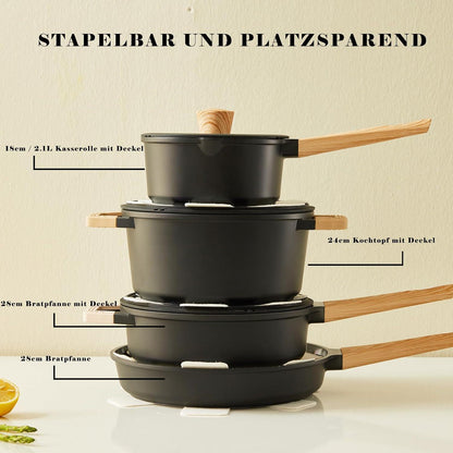 Keramik Topfset Pfannenset Induktion Granitmuster Schwarz