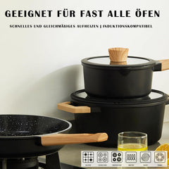7-teiliges Florosa Keramik Topfset Pfannenset in Schwarz mit Granitmustern - Induktionstauglich