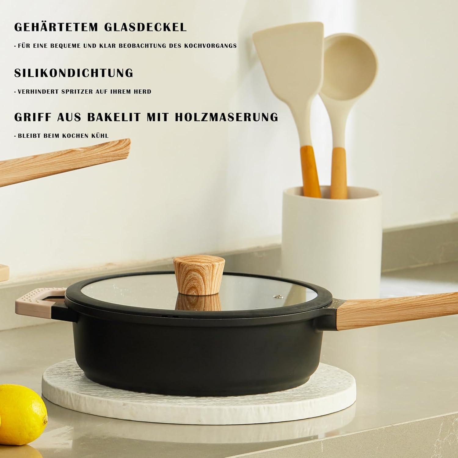 Florosa Keramik Topfset Pfannenset Schwarz Granit Induktion 7-teilig