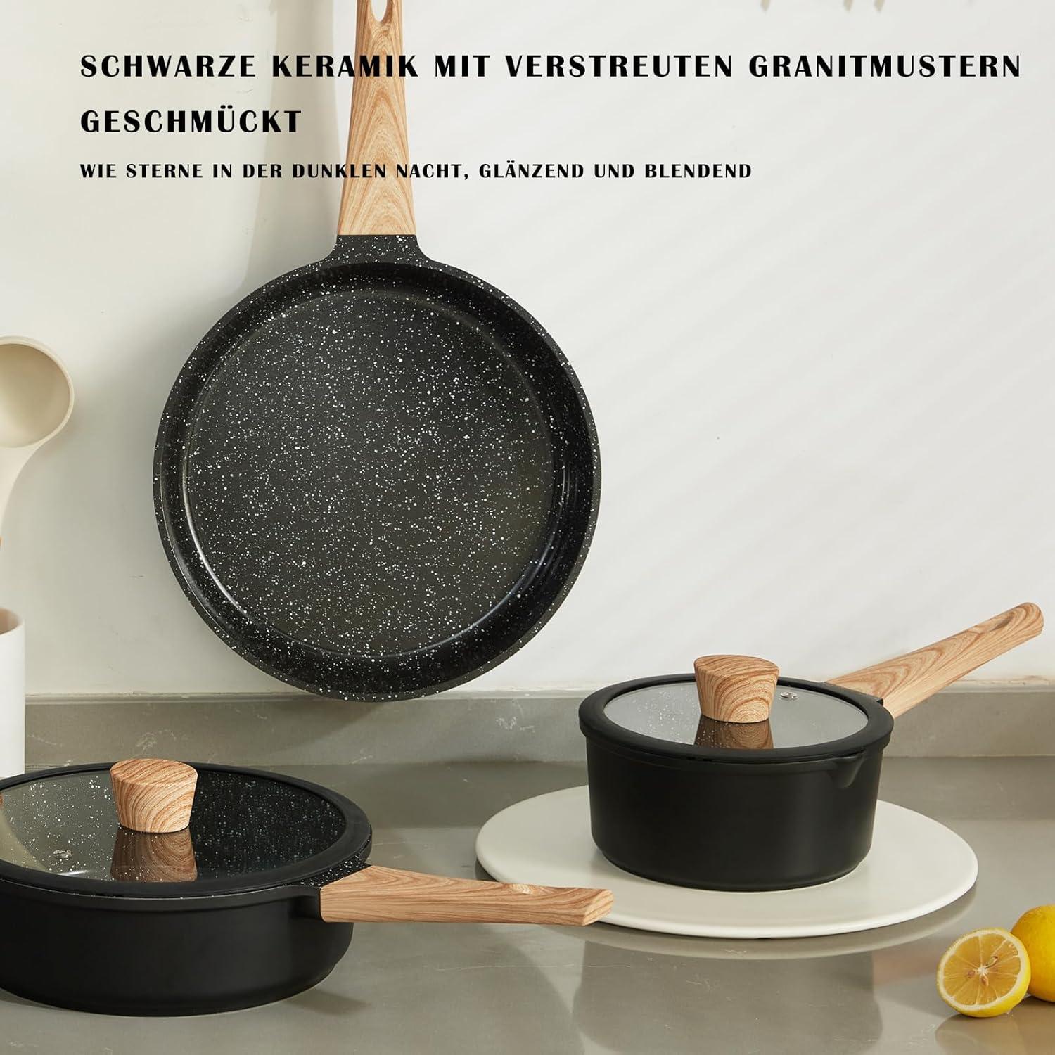Keramik Topfset Pfannenset Induktion Granitmuster Antihaft Schwarz