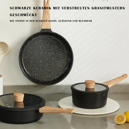 Keramik Topfset Pfannenset Induktion Granitmuster Antihaft Schwarz