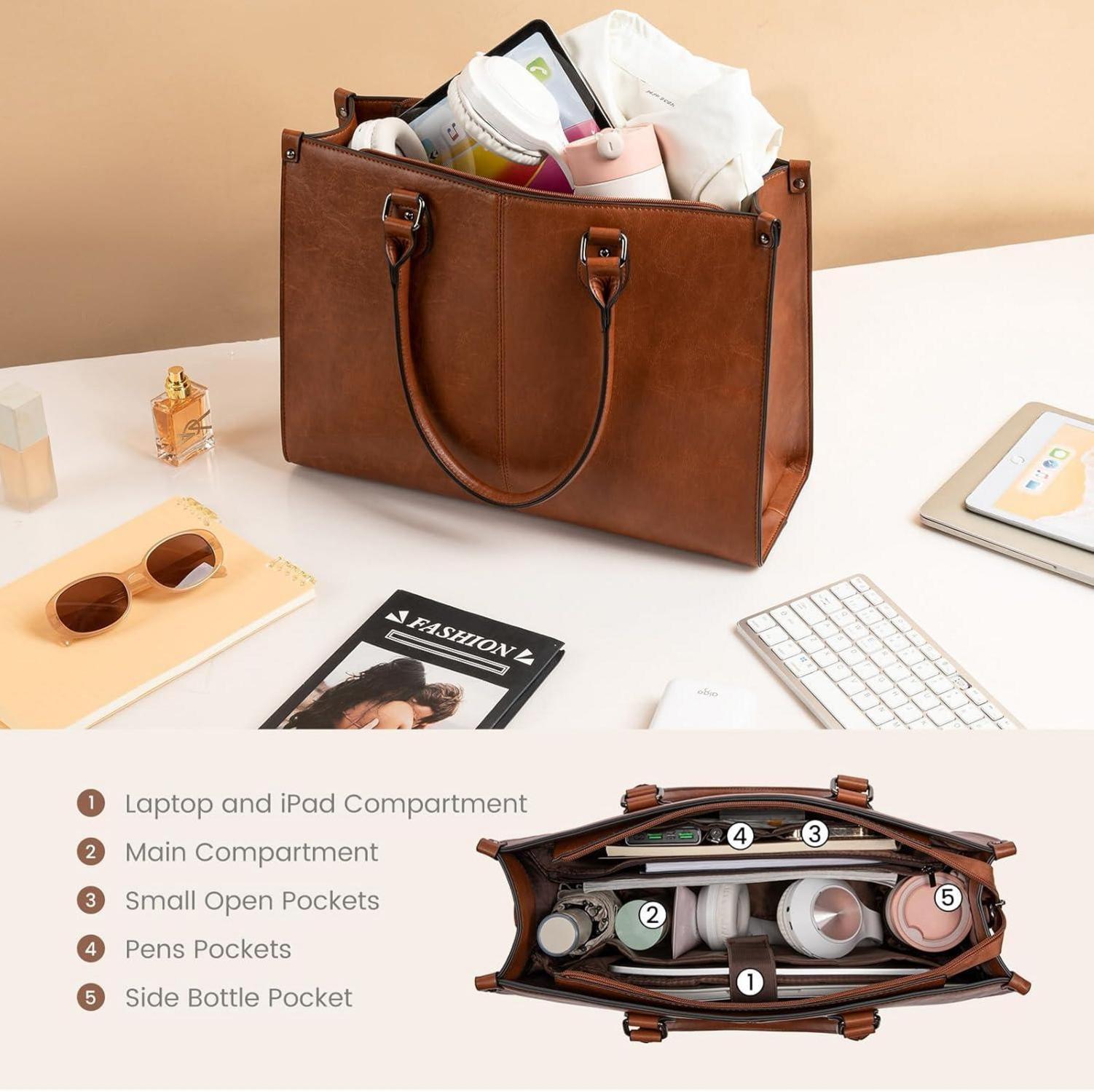 LOVEVOOK Laptoptasche Damen 17.3 Zoll PU Leder Braun